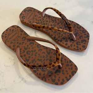 NEW Havaianas Slim Leopard Cheetah Square Toe Print Flip Flops - Velvet Strap